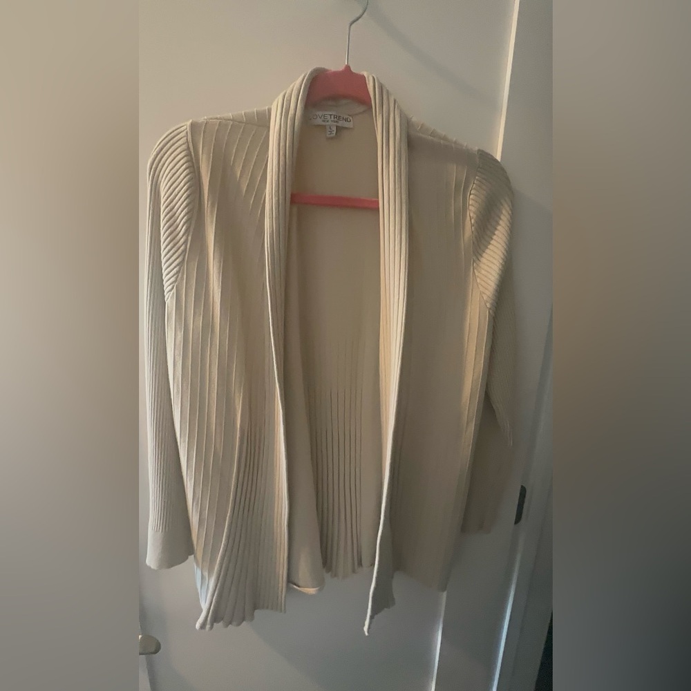 Open-Front Cream Ribbed Women’s Sweater Cardigan